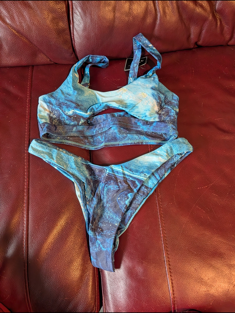 Blue Marble Print Two-Piece Bikini Set